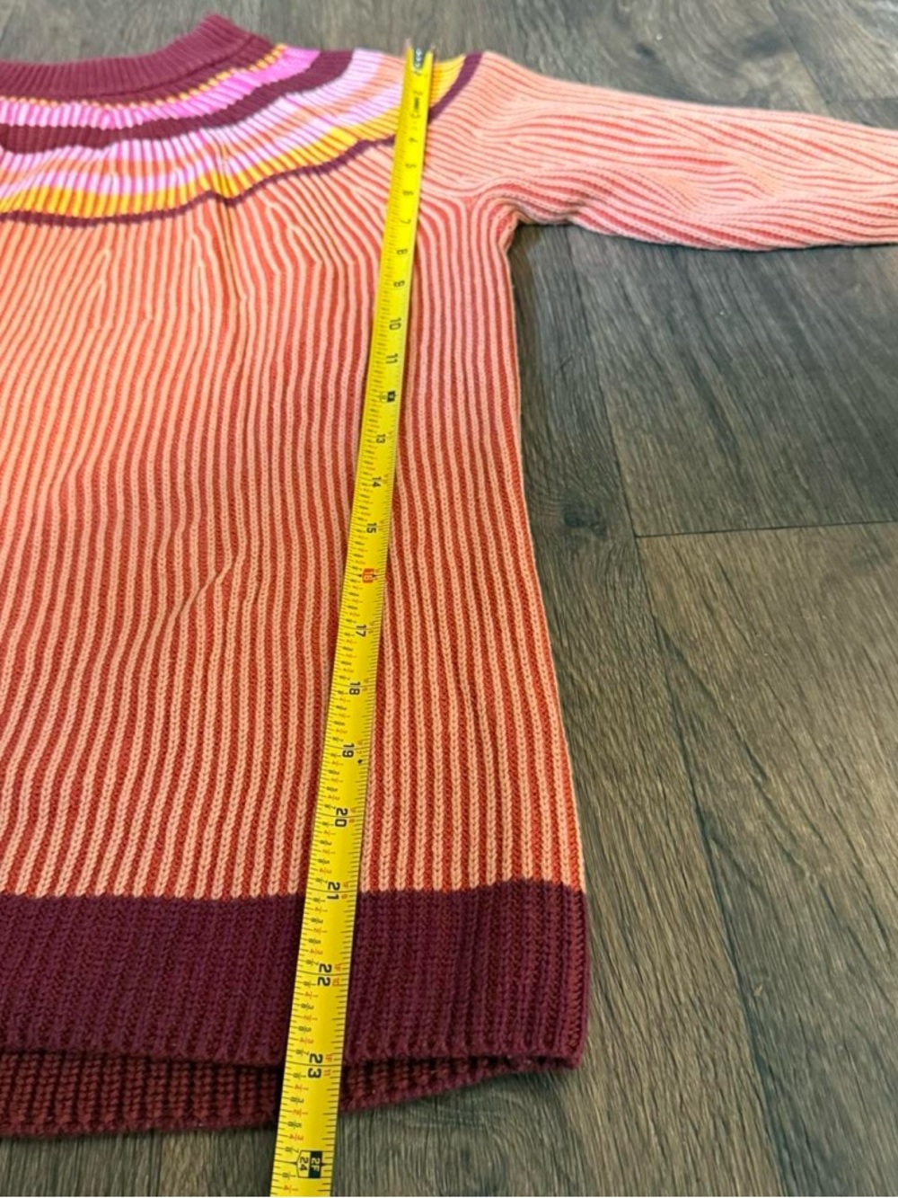 Lands End pink orange striped Drifter crewneck cotton sweater knit nautical boho - Picture 6 of 6